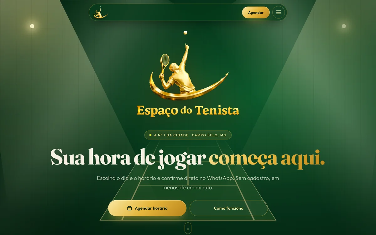 Página inicial do site do Espaço do Tenista
